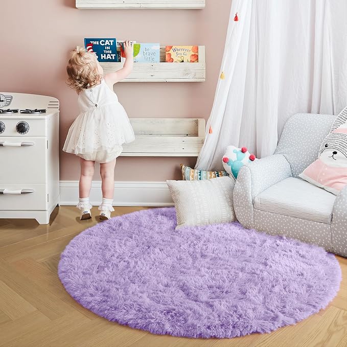 Amdrebio Light Purple Lavender Large Round Rug 8Ft - Image 5