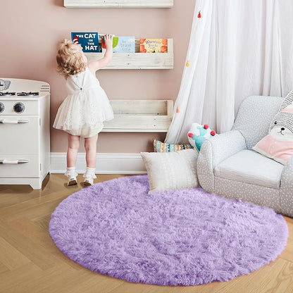 Amdrebio Light Purple Lavender Fluffy Round Rug 4Ft - Image 4