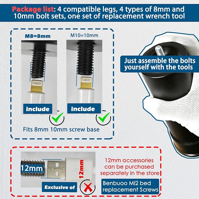 7 Inch Metal Bed Base Frame Leg Replacement Heavy Duty Extra Height Leg - Image 4