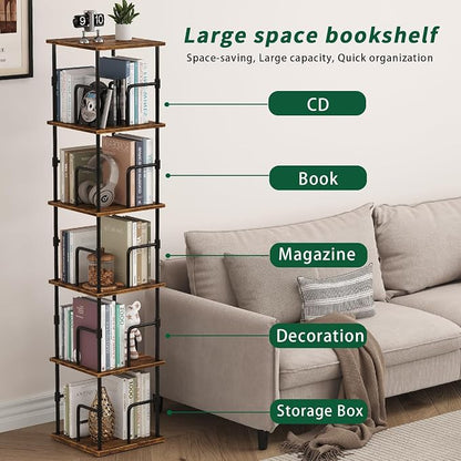 5-Tier Rotating Bookshelf, Freestanding Corner Bookshelf, 360° Spinning - Image 6