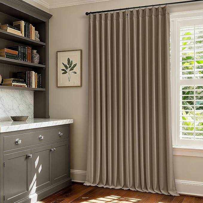 Light Brown 100% Blackout Linen 100 Inch Bedroom Curtains 2 Panels, Latte | - Image 5