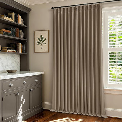 Light Brown 100% Blackout Linen 100 Inch Bedroom Curtains 2 Panels, Latte | - Image 5