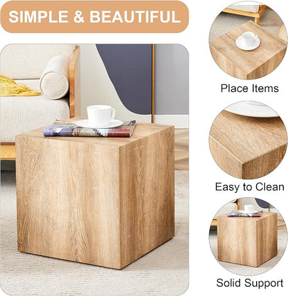 16'' Cube Coffee Table with Wood Grain Pattern, Square No Assembly End Table - Image 5