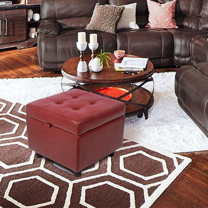 H&B Luxuries Tufted Leather Square Flip Top Storage Ottoman Cube Foot Rest - Image 2
