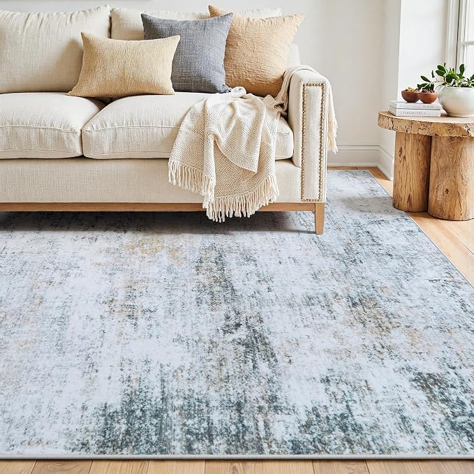 6x9 Washable Area Rug for Living Room Bedroom: Non-Slip Modern Blue Grey | - Image 8