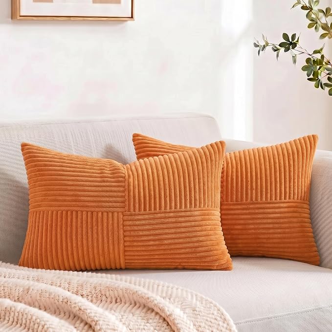 Fancy Homi 2 Packs Orange Long Lumbar Decorative Throw Pillow Covers 12x24 Inch by Fancy+Homi
