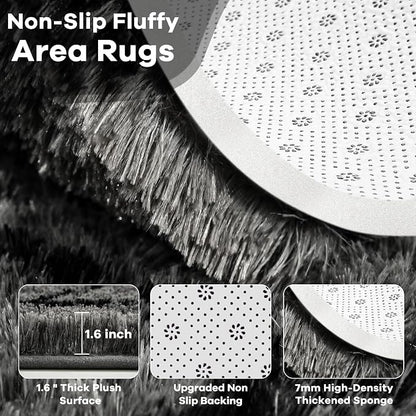 6x9 Large Dark Grey Fluffy Soft Area Rug Non-Slip - Image 6