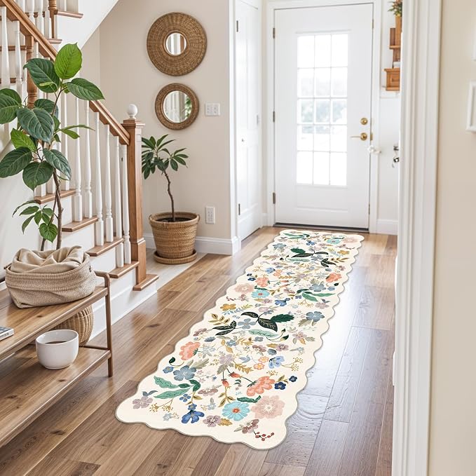 2x6 Washable Hallway Runner Rug: Floral Kitchen Rugs - Image 3