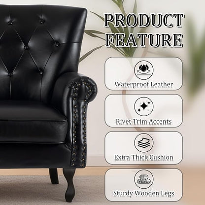 Modern Accent Chair Set of 2, Mid-Century PU Leather Armchair - Image 6