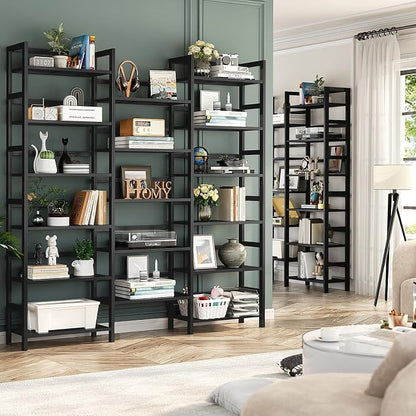 Homykic Bamboo Bookshelf, 71” Tall Triple Wide Bookcase - Image 4