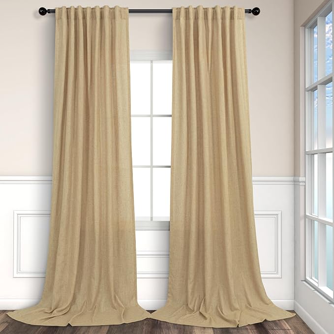 Tan Brown Linen Curtains 108 Inches Long by Pitalk