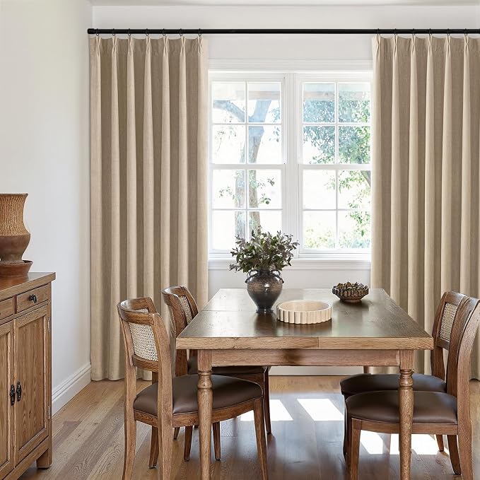 MIULEE Taupe Pinch Pleated 100% Blackout Linen Curtains 40x63 Inches | Room - Image 7