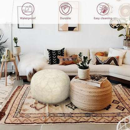 Thgonwid Unstuffed Moroccan Faux Leather Pouf Ottoman - Image 4