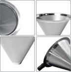 Pour Over Coffee Dripper-Stainless Steel Coffee Filter,Reusable Drip Cone Coffee Filter Portable Pour for 1-4 Cup (Without base, L)