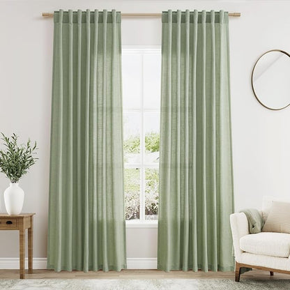 Light Sage Linen Curtains 84 Inch Length 2 Panels Set by Nanspring