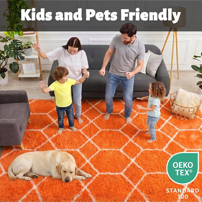 Area Rugs for Bedroom Living Room, 4x6 Fluffy Orange and White Modern Rug | - Image 3