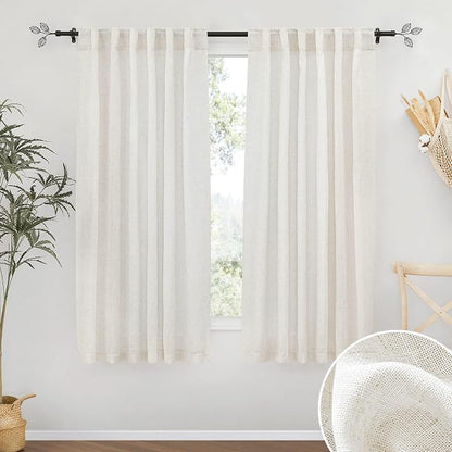 RYB HOME Linen Semi Sheer Curtains 63 inch Length by RYBHOME