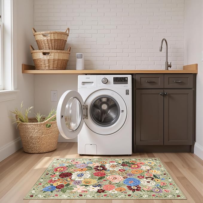 Green Garden Floral Hallway Runner Rug 2x5 - Image 4