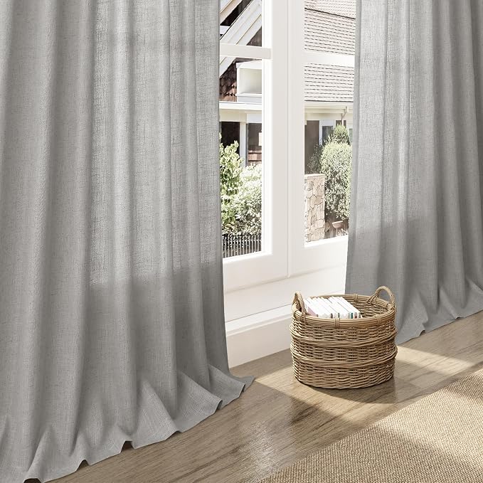 Light Gray Linen Curtains for Living Room 84 Inches Long 2 Panels Set Rod - Image 5