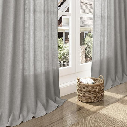 Light Gray Linen Curtains for Living Room 84 Inches Long 2 Panels Set Rod - Image 5