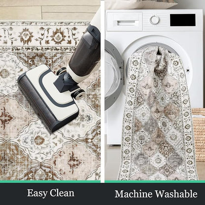 HEBE Hallway Runner Rug 2'x6', Washable Non Slip Kitchen Rug Runner | Soft Boho - Image 4