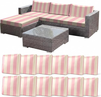 CALBODE 12 Pcs Stretch Outdoor Seat Cushion Covers, Washable Striped Chair Seat by CALBODE