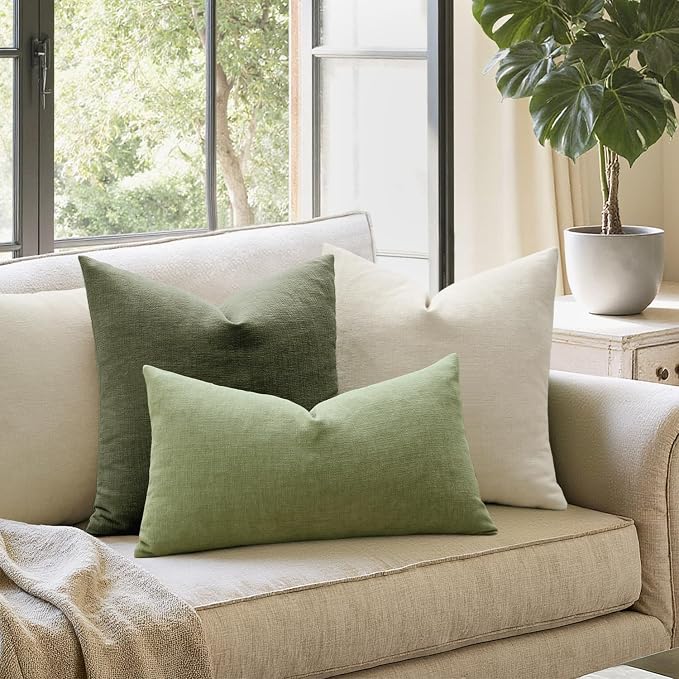 MIULEE Olive Green Chenille Couch Throw Pillow Covers, 18x18 | Set of 2 - Image 3