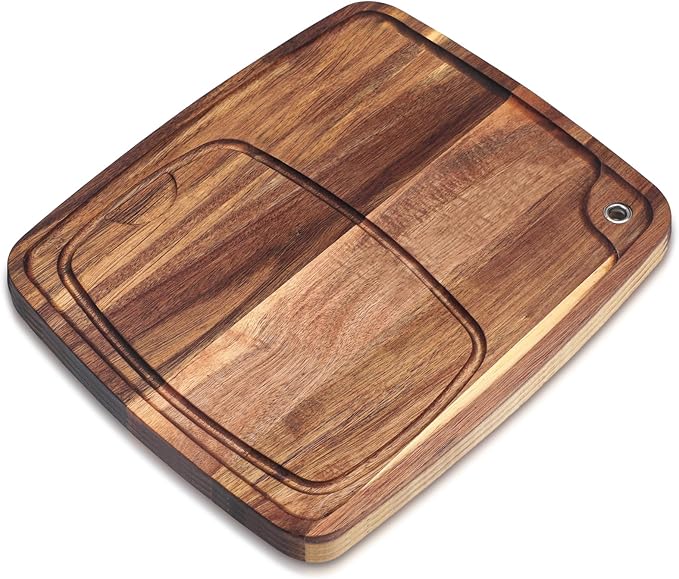 Uiifan 1 Pcs Steak Plates with Juice Channel Wooden Steak Board Set Acacia Cutting Serving Board for Home Serving Eating Meat Dishes Snack Dessert, 13 x 11 x 0.6 Inch