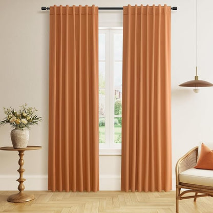 Orange 100% Blackout Linen Curtains 84 Inch Length 2 Panels Set by Guken