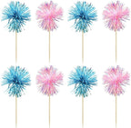 Gyufise 30Pcs Foil Firework Cupcake Toppers Sparkle Tinsel Cake Toppers Tinsel Drink Cake Decoration Cocktail Picks for Birthday Wedding Graduation Party Supplies Light Blue Pink
