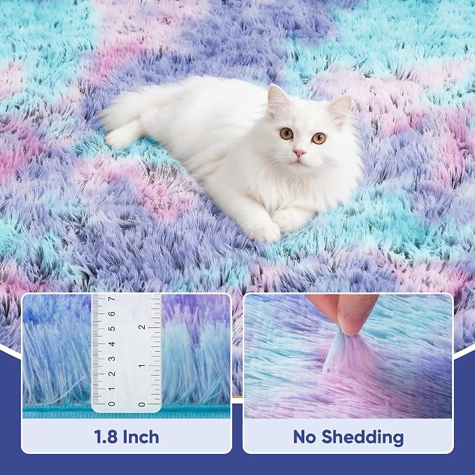 PLHXFR 8x10 Area Rugs Living Room: Fluffy Bedroom Soft Shag Rug Kid Rainbow | - Image 5