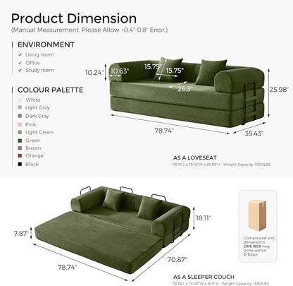 79" Convertible Sofa Bed with Fixed-Shape Frame & Removable Armrests, Modular - Image 3