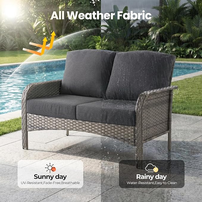 Weaxty Wicker Patio Furniture Set High Back Loveseat Sofa Couch Armchair Coffee - Image 7