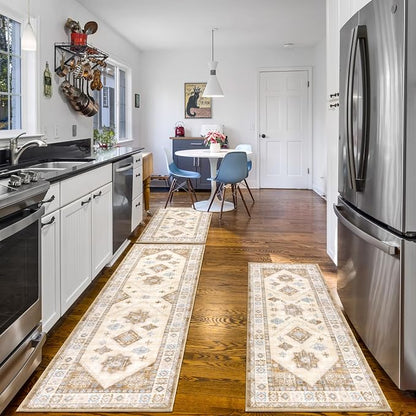 HEBE Boho Kitchen Rugs Set of 3, Non Slip Washable Kitchen Mats - Image 8