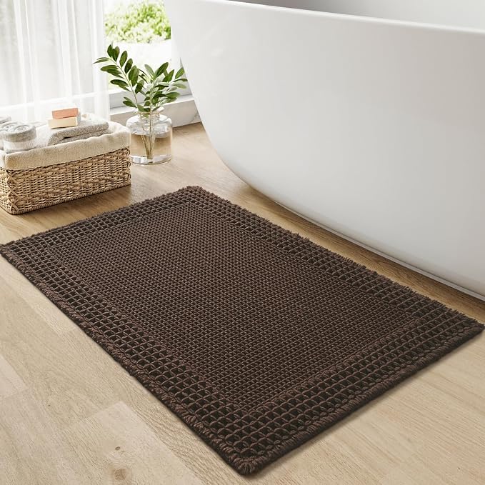 RESARE Waffle Bath Mat for Bathroom Non Slip Bathroom Rugs 20x32 Dark Brown | by Resare