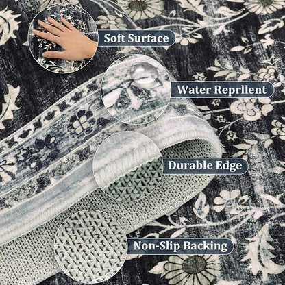 Yamaziot 2x12 Washable Hallway Runner Rug Non Slip Floral Carpet, Stain - Image 5