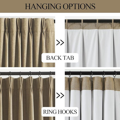 Vision Home Brown Pinch Pleated Full Blackout Curtains Linen Blended Room - Image 4