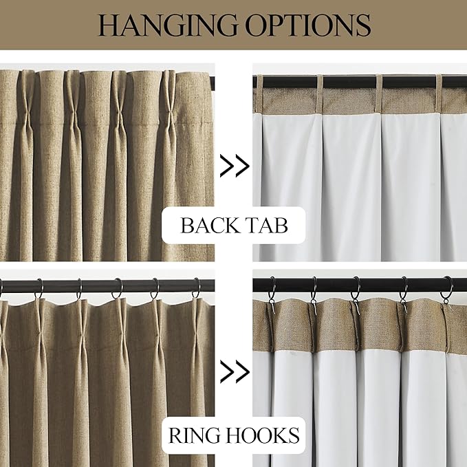 Vision Home Brown Pinch Pleated Full Blackout Curtains Linen Blended 60" Wide - Image 5
