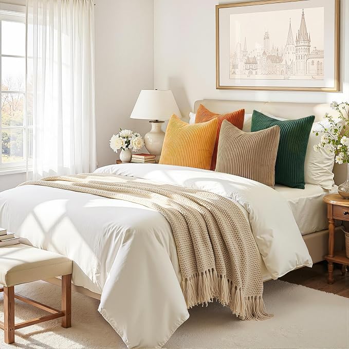 Topfinel Striped Pillow Covers 20x20 Boho Farmhouse Green Rust Set of 4 Mordern - Image 4
