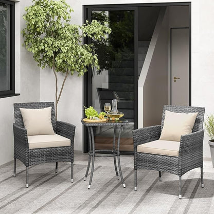 Tangkula 3-Piece Patio Furniture Set, PE Wicker Conversation Bistro Set w/A - Image 4