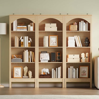 Arched Bookshelf with 4 Tier Open Shelves, Study and Living Room, Natural Oak - Image 4