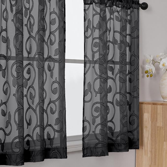 Furman Cafe Curtains 30 Inch Length 2 Panels Set, Elegant Geometric Jacquard - Image 2