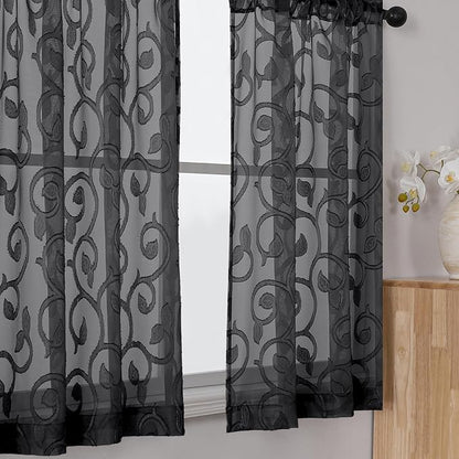 Furman Cafe Curtains 30 Inch Length 2 Panels Set, Elegant Geometric Jacquard - Image 3