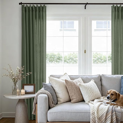 105 Inch Olive Green Pleated Ceiling Track Curtains Linen Semi Sheer | Light - Image 8