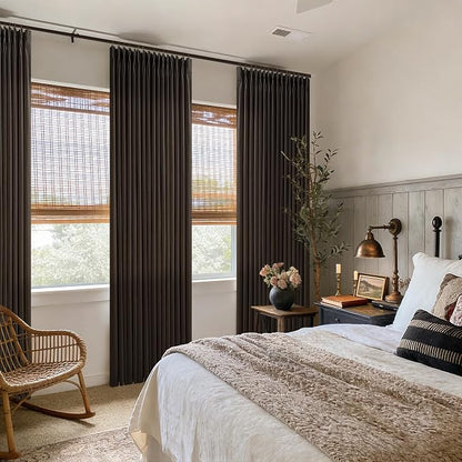 102 Inch Pinch Pleat Linen Dark Brown Semi Sheer Modern Curtains 2 Panels | 102 - Image 7