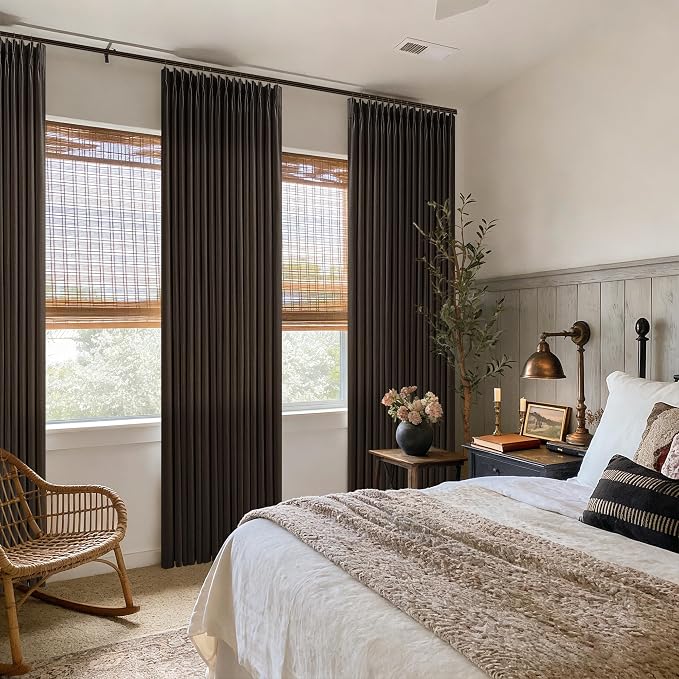 Linen Pleated Semi Sheer Dark Chocolate Back Tab Curtains 120 Inches Long | - Image 7