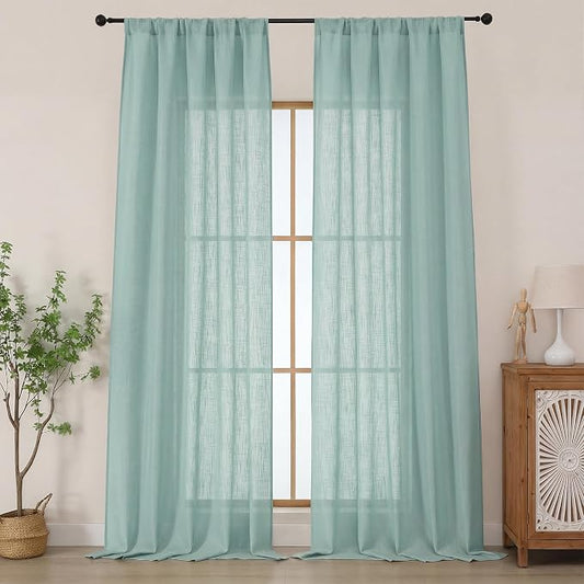 Chyhomenyc Extra Long Aqua Green Semi Sheer Curtains 120 Inches Long 2 Panels by Chyhomenyc
