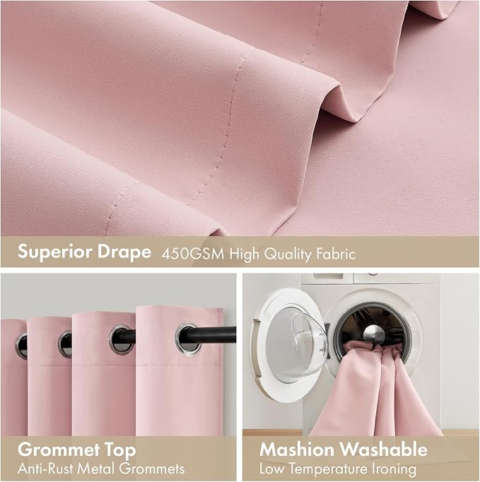MIULEE Light Pink 100% Blackout Short Curtains - Image 7
