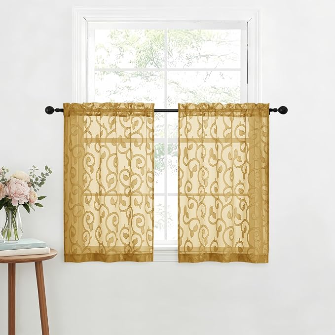 Furman Cafe Curtains 36 Inch Length 2 Panels Set, Elegant Geometric Jacquard by OWENIE