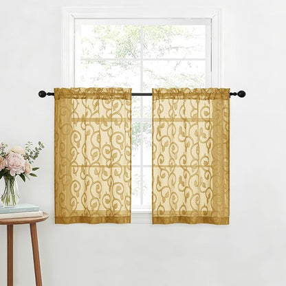 Furman Cafe Curtains 36 Inch Length 2 Panels Set, Elegant Geometric Jacquard by OWENIE